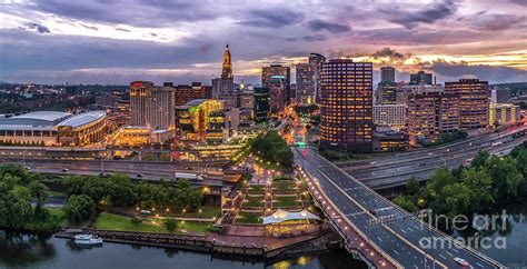 Hartford Ct Riverside And Downtown Twilight Aerial Panorama Photograph