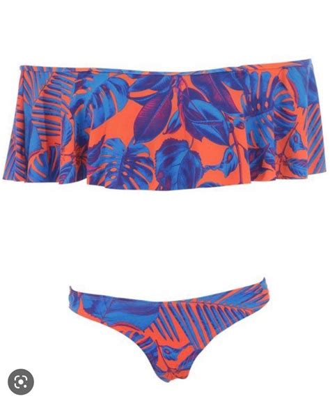 South Beach Bardot Frill Tropical Print Bikini Set Women S Fashion