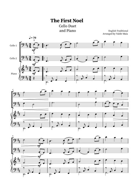 The First Noel Cello Duet And Piano Arr Valdir Maia Sheet Music English Traditional