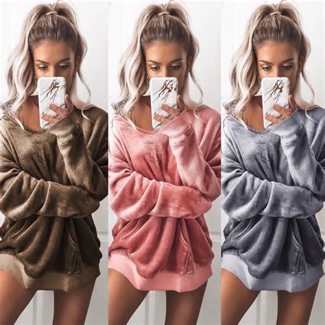 Sexy Women Pullover Velvet Sleep Tops Winter Warm Fashion Sleep Loose