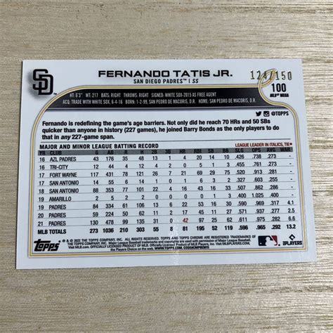 活躍中 Fernando Tatis Jr 2022 Topps Chrome Logofractor Edition Blue