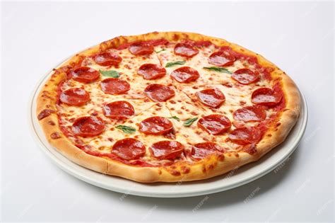 Premium Photo Overhead Shot Of A Pepperoni Pizza On A White Background