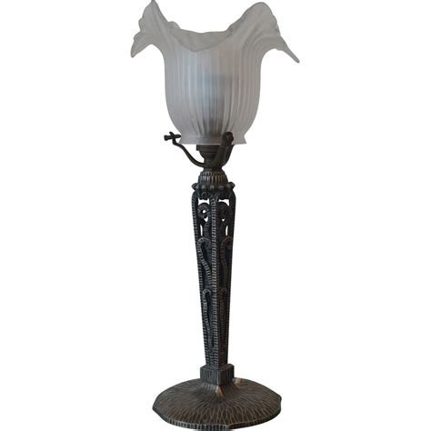 Vintage Art Deco Lamp Van Smeedijzer En Glas