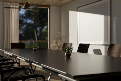 Una Mesa De Reuniones De Madera Dura Oscura Moderna En Una Sala De