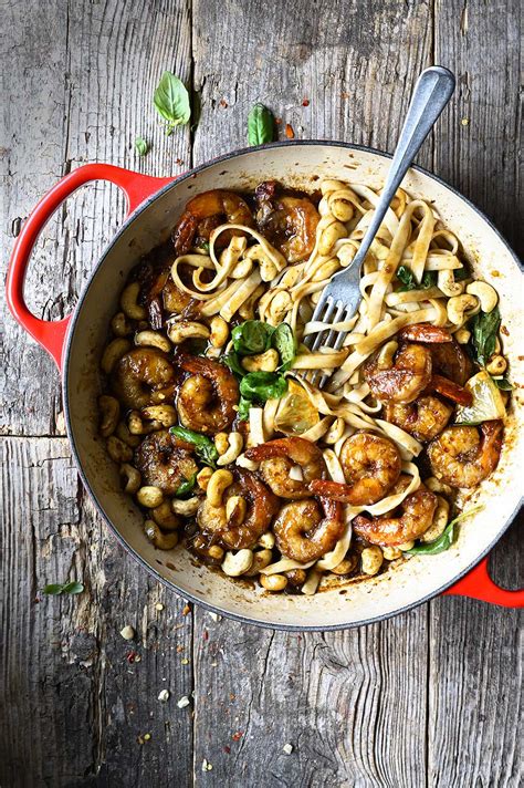 Minute Cashew Shrimp With Sticky Garlic Soy Sauce Serving Dumplings