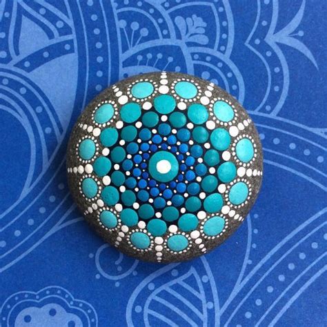 Jewel Drop Mandala Painted Stone Sacred Geometry Aqua Dream Etsy