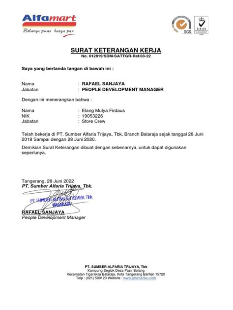 12 Contoh Surat Pengalaman Kerja Format Cara Meminta And Keuntungannya