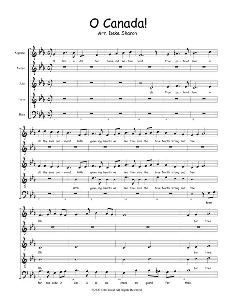 O Canada Sheet Music Anonymous Satb Choir