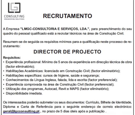 Vaga Para Director De Projecto Empregos Yoyota