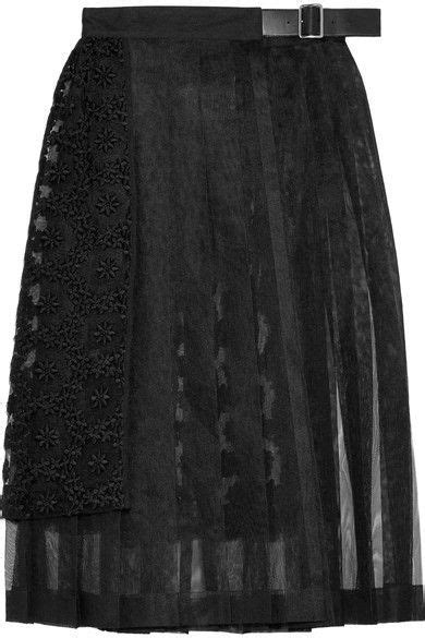 NOIR KEI NINOMIYA PLEATED EMBROIDERED TULLE MIDI SKIRT