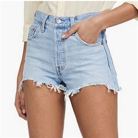 Levis Women Premium 501 High Waisted Luxor Heat Light Indigo Cut Off Short 32 In 2024 Cut Off