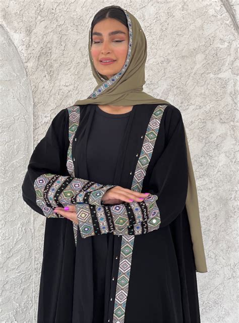 Black Abaya Flowy Abaya With Intricate Hand Embroidery On The Sleeves