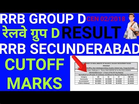 RRB SECUNDERABAD GROUP D CUTOFF RESULT LOGIN LINK Short Listed