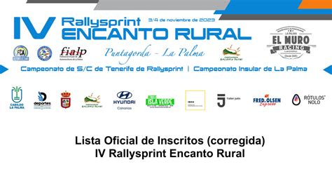 Lista Oficial Inscritos Iv Rallysprint Encanto Rural Puntagorda 2 Pdf