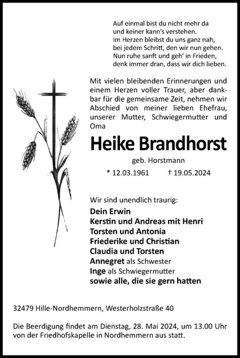 Traueranzeigen Von Heike Brandhorst Trauer MT De