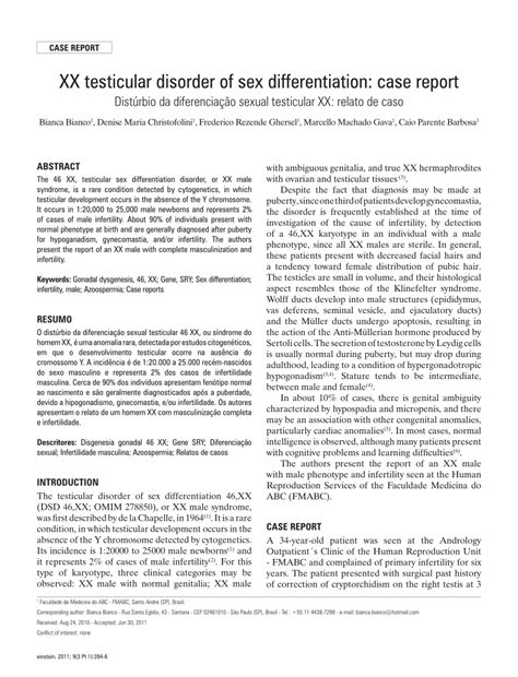 Pdf Xx Testicular Disorder Of Sex Differentiation Case Report