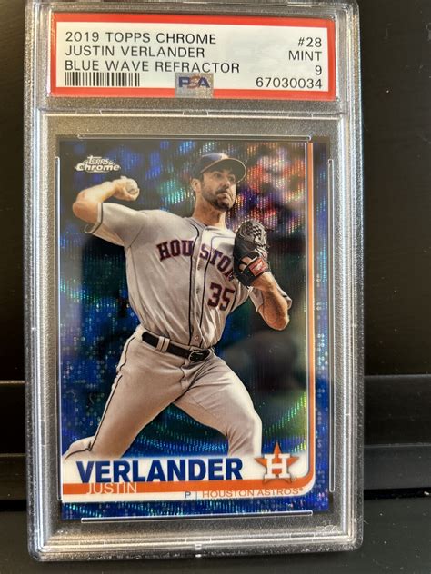 2019 Topps Chrome Blue Wave Refractor 28 Justin Verlander 75 For