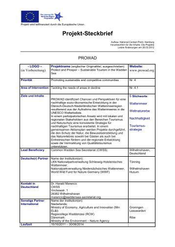 Projekt Steckbrief Interreg Nordsee