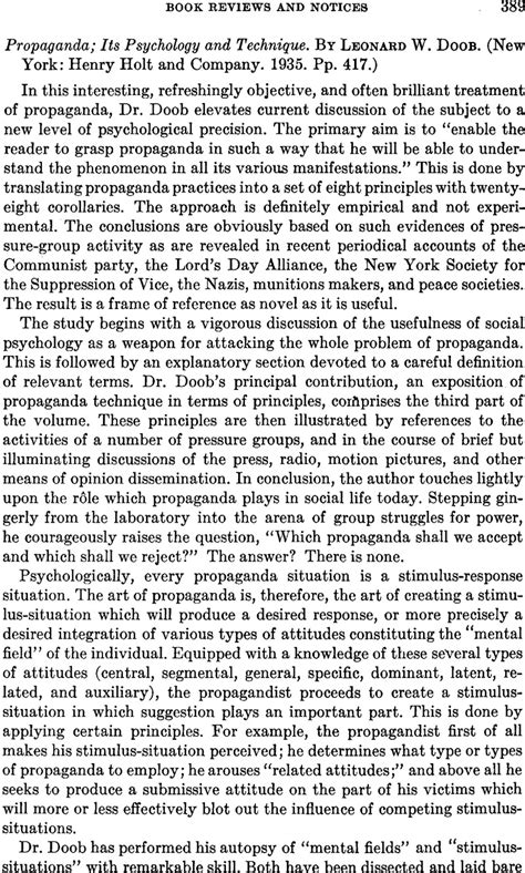 Propaganda Its Psychology And Technique By Leonard W Doob New York