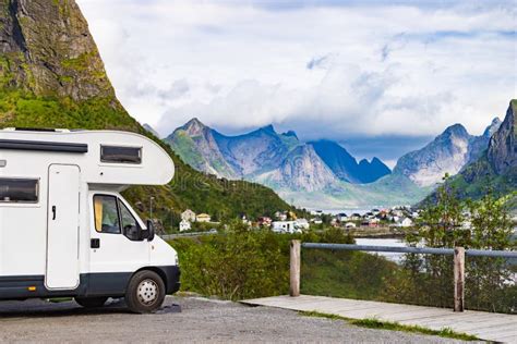 Camper Car on Fjord, Lofoten Norway Stock Image - Image of landscape ...