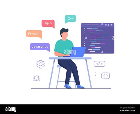 Software Engineer Sit In Chair Working On Laptop Use Programming