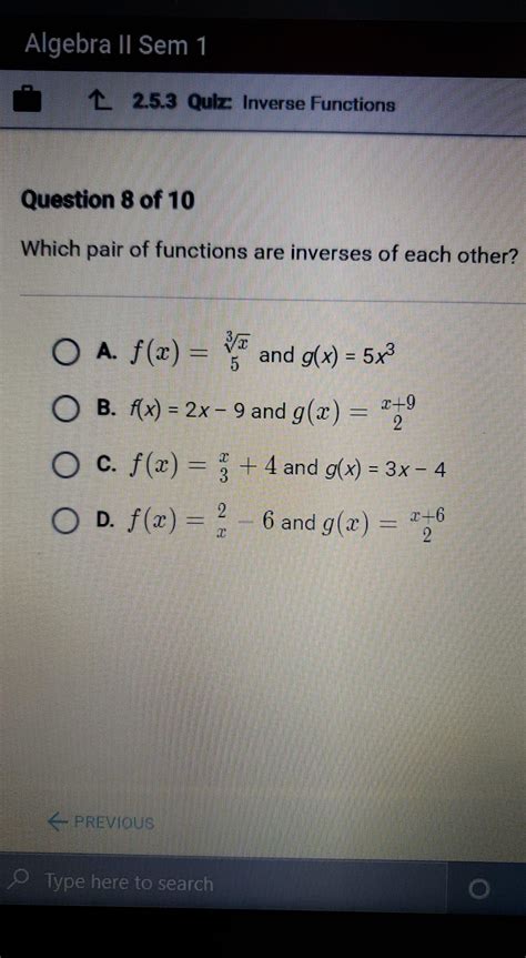 Which Pair Of Functions Are Inverses Of Each Other Help Please