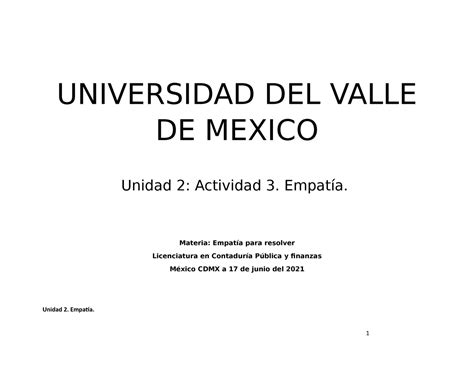 Unidad Actividad Empat A Empatia Para Resolver Uvm Studocu