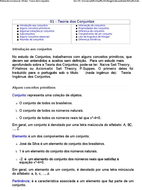 01 Teoria Dos Conjuntos Introdução Aos Conjuntos