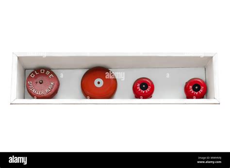 Different External Fire Alarm Sensors Located In A Row Isolated On