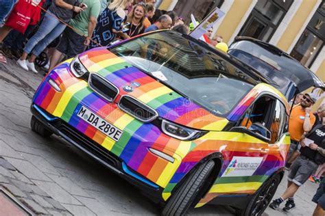 A Rainbow Colored Car At The Gay Pride Parade Also Known As Christopher