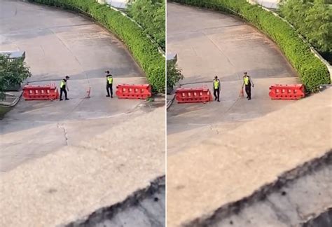 Viral Aksi Dua Satpam Main Bottle Flip Pakai Cone Pembatas Jalan Curi