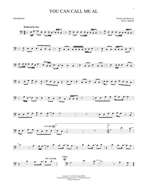 You Can Call Me Al By Paul Simon Trombone Solo Digital Sheet Music