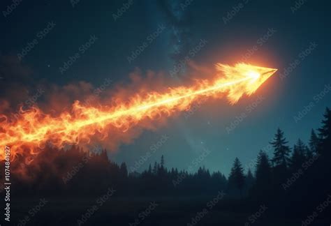 fiery arrow shot   starry night sky  smoke trailing