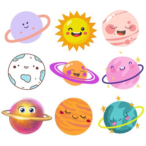 Cute Planets Clipart Bundle Cute Solar System Png Bundle Etsy