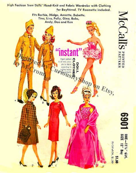 PDF Fits 11.5 Vintage Barbie Clothes and Roomette to Make, Download & Print at Home 6901 NEW ...