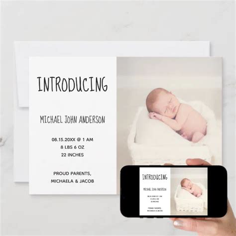 Black White Zebra Pattern Horizontal Photo Birth Announcement Zazzle