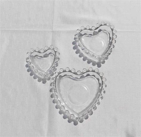 Imperial Glass Candlewick Heart 3 Nesting Dish Set Vintage Etsy Imperial Glass Dishes Sets