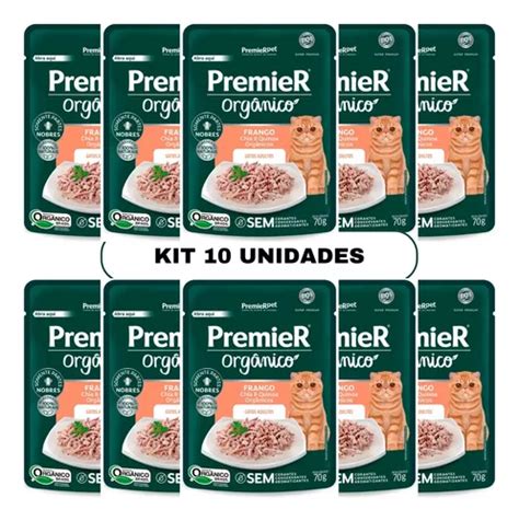 Kit 10un Sachê Premier Gourmet Frango Para Gatos Adultos 70g Frete grátis