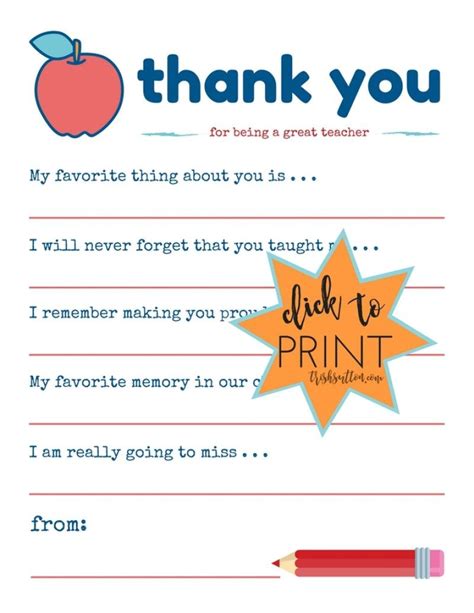 Teacher Appreciation Week Printable Thank You Note Teacher Appreciation