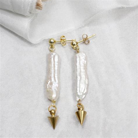 Keshi Pearl And Gold Spike Earrings By Magpie Living