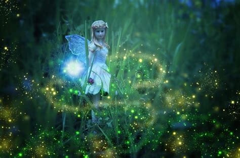 Image of Magical Little Fairy in the Night Forest. Stock Photo - Image ...