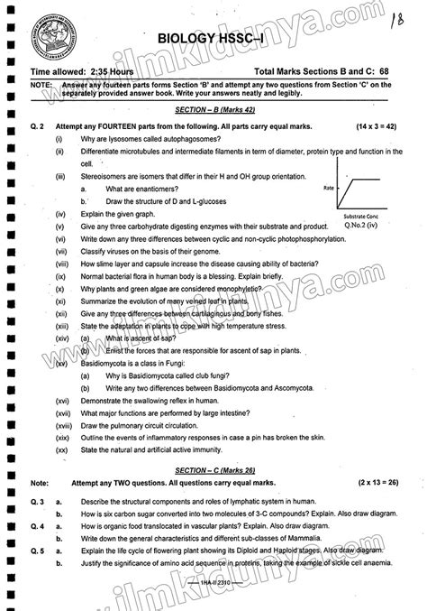 Free Fbise 11th Class Biology Past Papers PDF