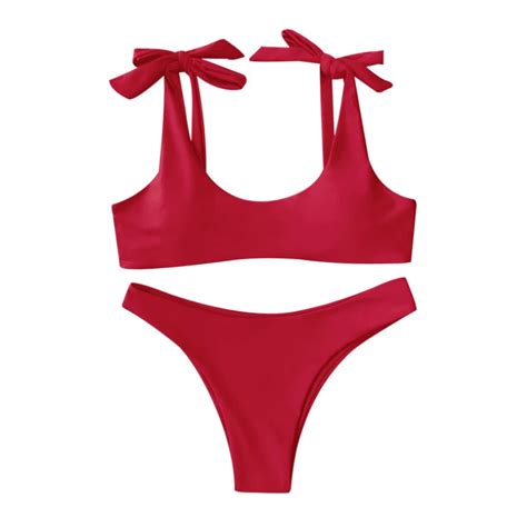 Knot Shoulder Bikini 2018 New Sexy Thong Bikinis Set Solid Swimwear