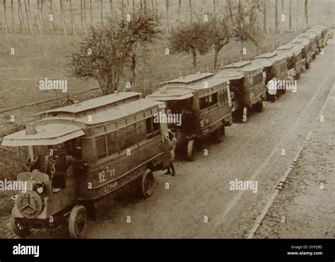 French Military Transport Of Troops By Bus In Northern France During