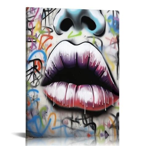 Nawypu Banksy Abstract Graffiti Canvas Wall Art Lover Kissing Graffiti