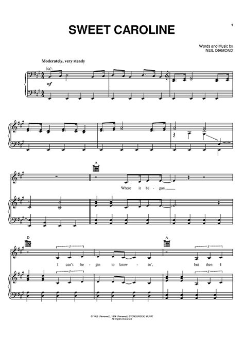 Buy Sweet Caroline Sheet Music By Neil Diamond For Pianovocalchords