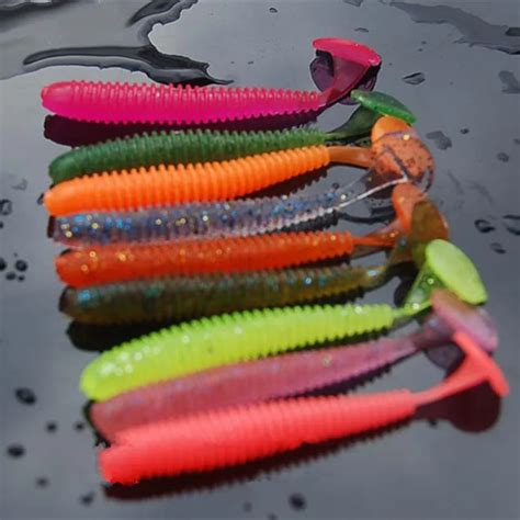 10Pcs Mixed Colors T Tail Maggot Worm 7cm 2g Swimming Fishing Lure Soft