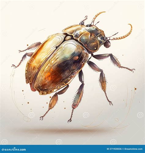 Beetle In Painted By Watercolor Isolated On White Background Stock