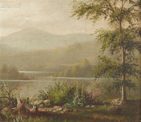 Lot 488: Hudson River School O/B, Panoramic Painting of a Lake, H. D. Little | Case Auctions