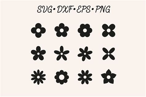 Cute Simple Flowers Silhouettes Svg Eps Png Dxf By Maddyz